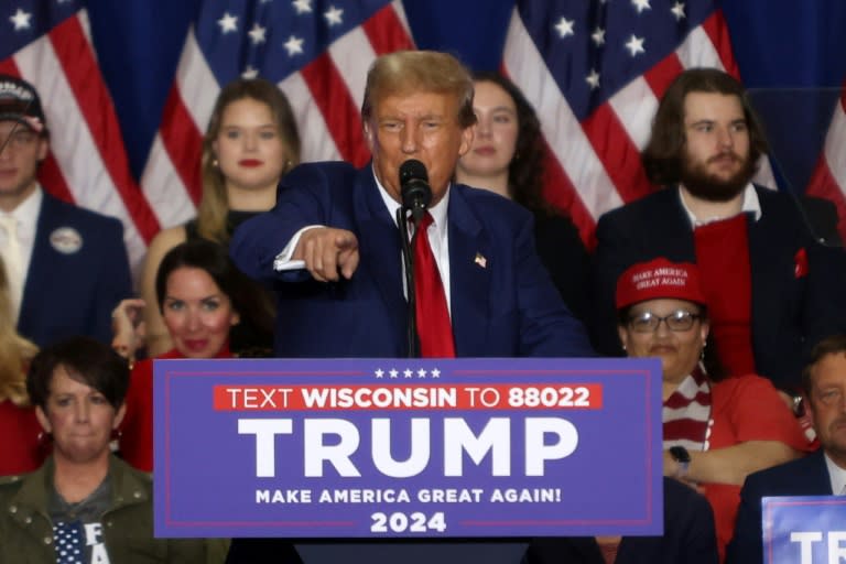 Former US president Donald Trump speaks during a campaign rally in Green Bay, Wisconsin on April 2, 2024 (Alex Wroblewski)