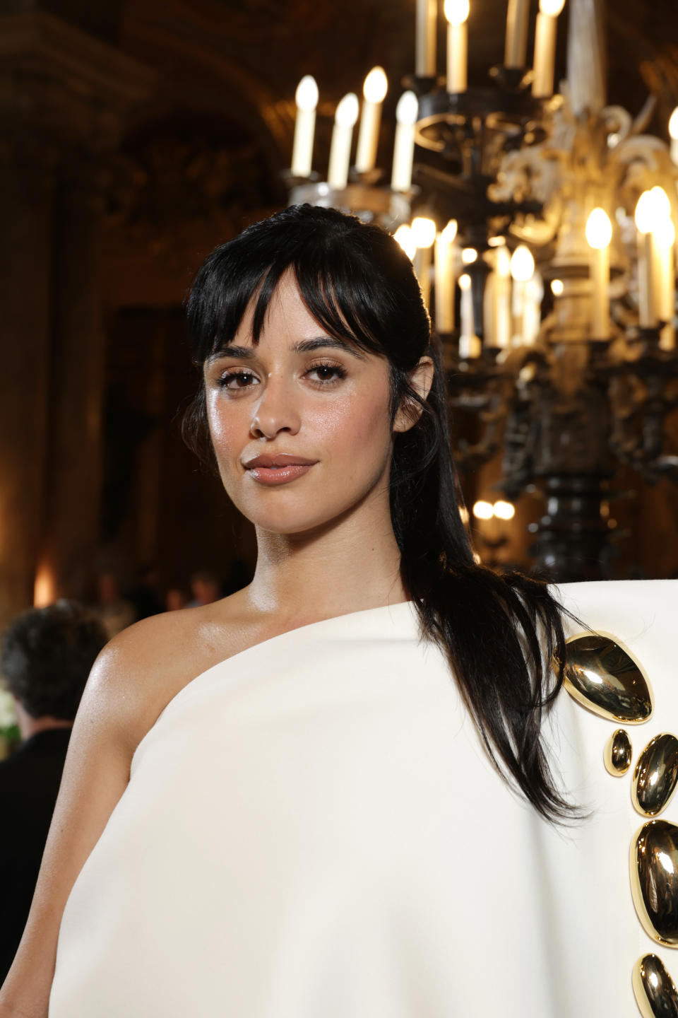 Camila Cabello photographed at the Stéphane Rolland Haute Couture fall-winter 2023-2024 fashion show on July 04, 2023 in Paris, France. Hair done by hairstylist Dimitris Giannetos.