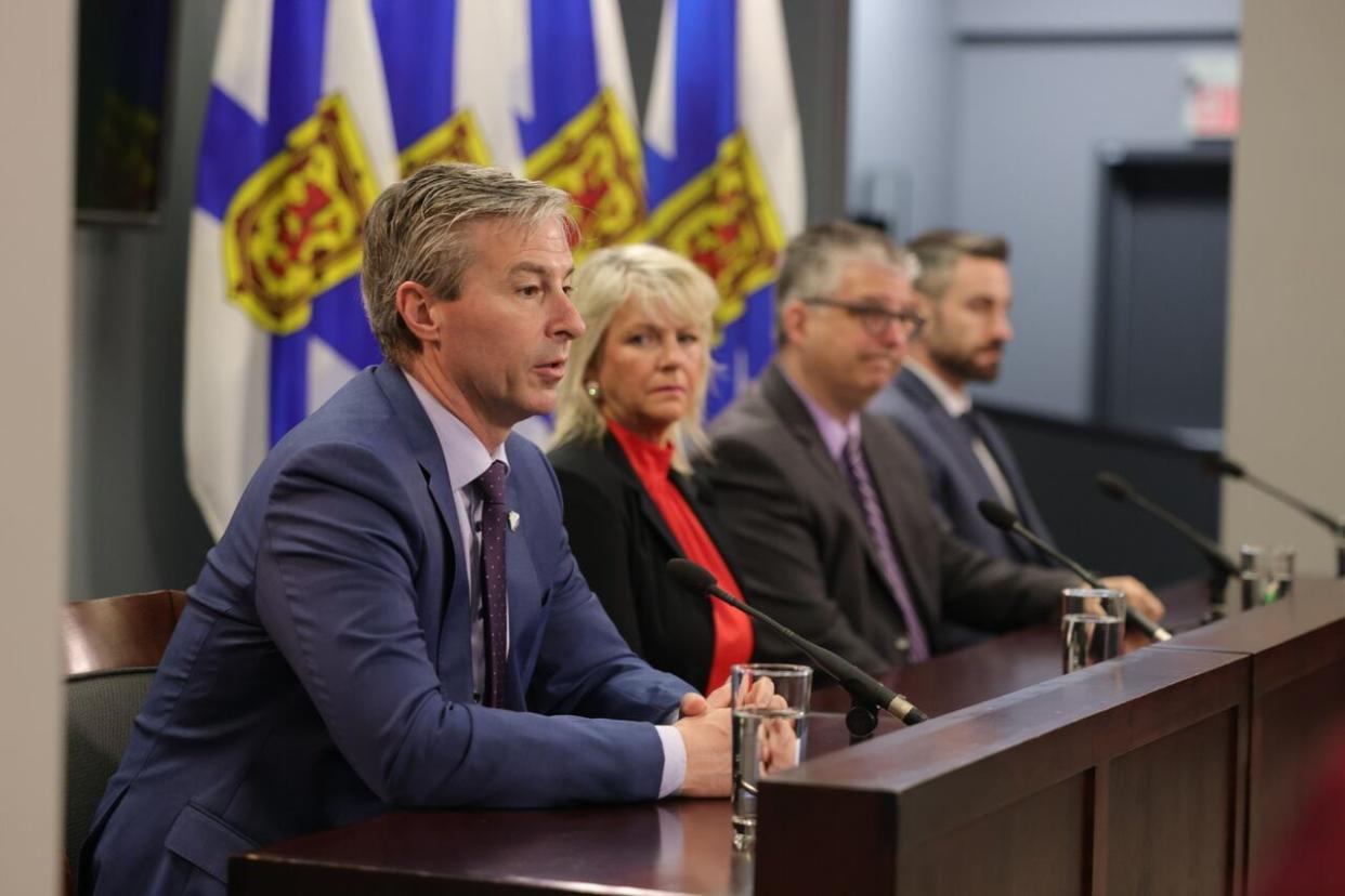 Nova Scotia Premier Tim Houston speaks during a news confernce on Thursday. (Robert Short/CBC - image credit)
