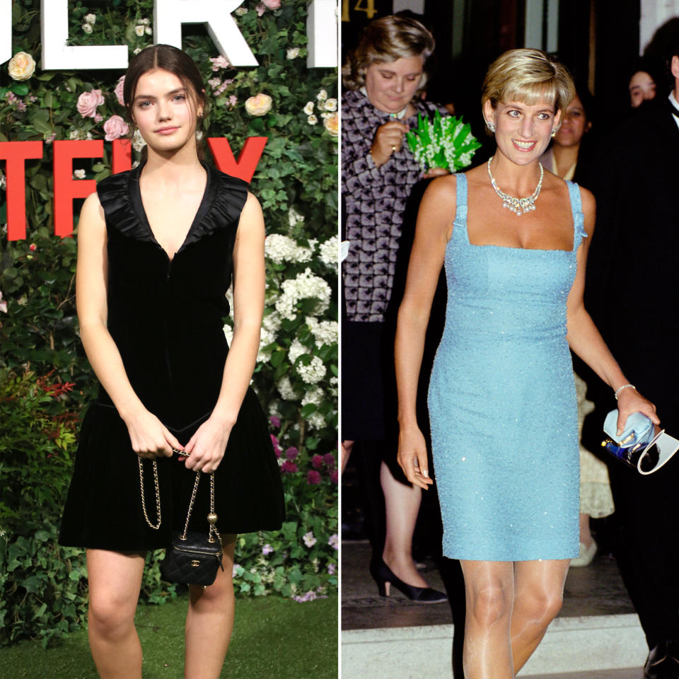 Bridgerton s Florence Hunt Wore a Dress Cut From the Exact Fabric as a Dress Princess Diana Rocked