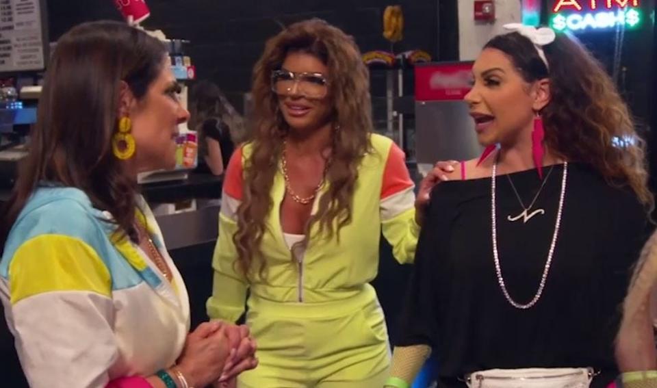 Jennifer Fessler (left to right), Teresa Giudice and Jennifer Aydin on the Feb. 7 episode of "The Real Housewives of New Jersey."
