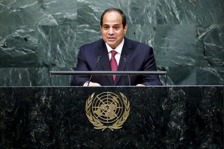 CRACKDOWN: Egyptian President Abdel Fattah al-Sisi has often said he has to take a tough line to counter the Islamist insurgency. Here, he addresses the U.N. General Assembly in New York, in September. REUTERS/Eduardo Munoz