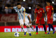 Football Soccer - Argentina v Chile - World Cup 2018 Qualifiers - Antonio Liberti Stadium, Buenos Aires, Argentina - 23/3/17 - Argentina's Lionel Messi prepares to kick a penalty. REUTERS/Martin Acosta