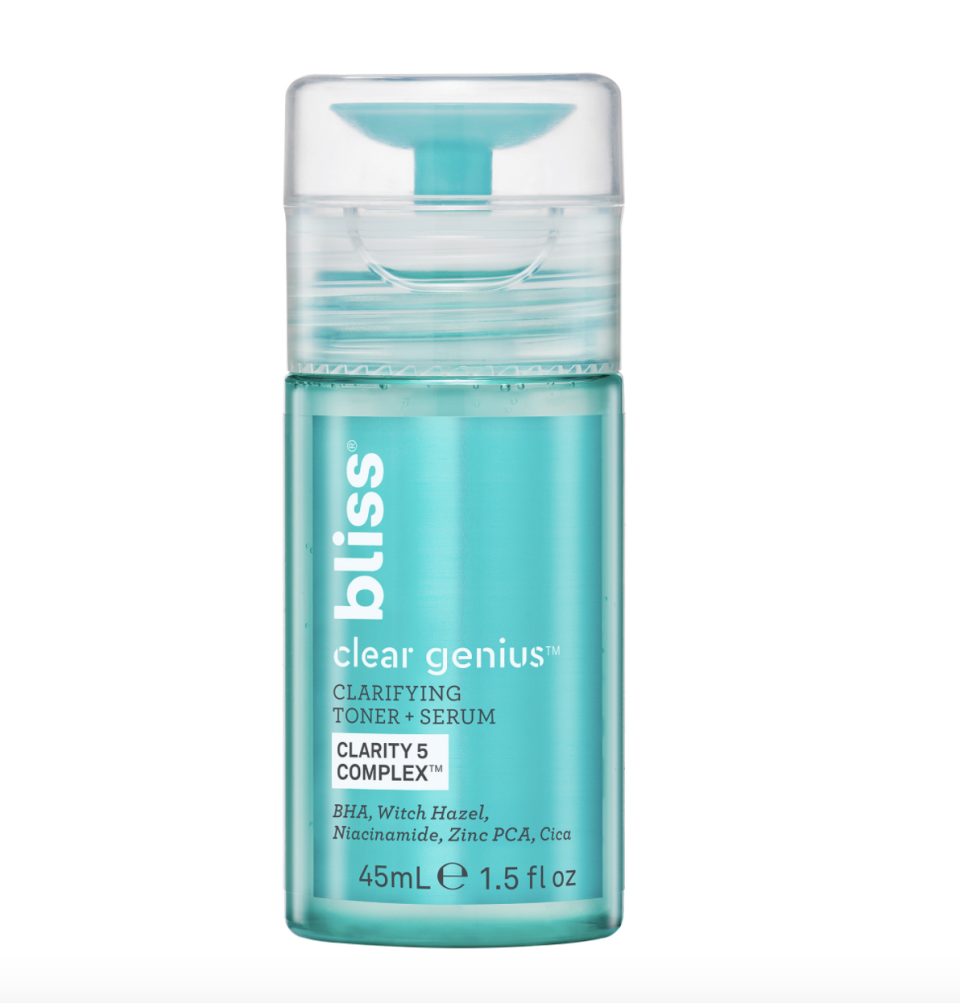 1) Bliss Clear Genius Clarifying Toner + Serum