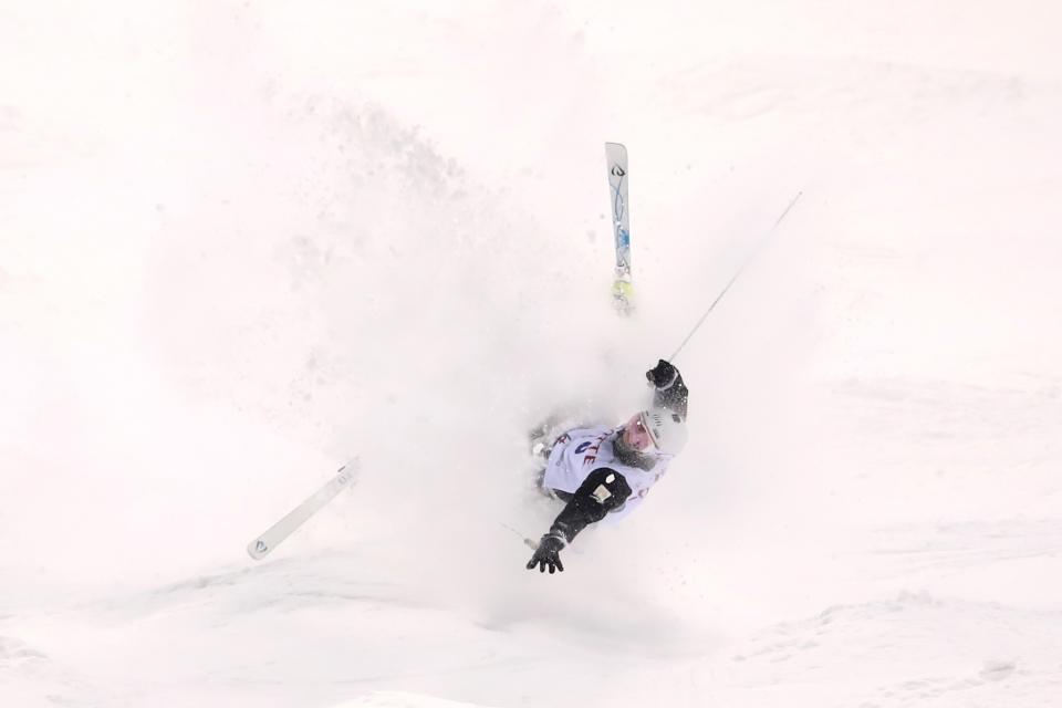 <p>Matt Graham of Australia crashes during a men’s moguls training session prior to the FIS Freestyle World Cup at Bokwang Snow Park </p>