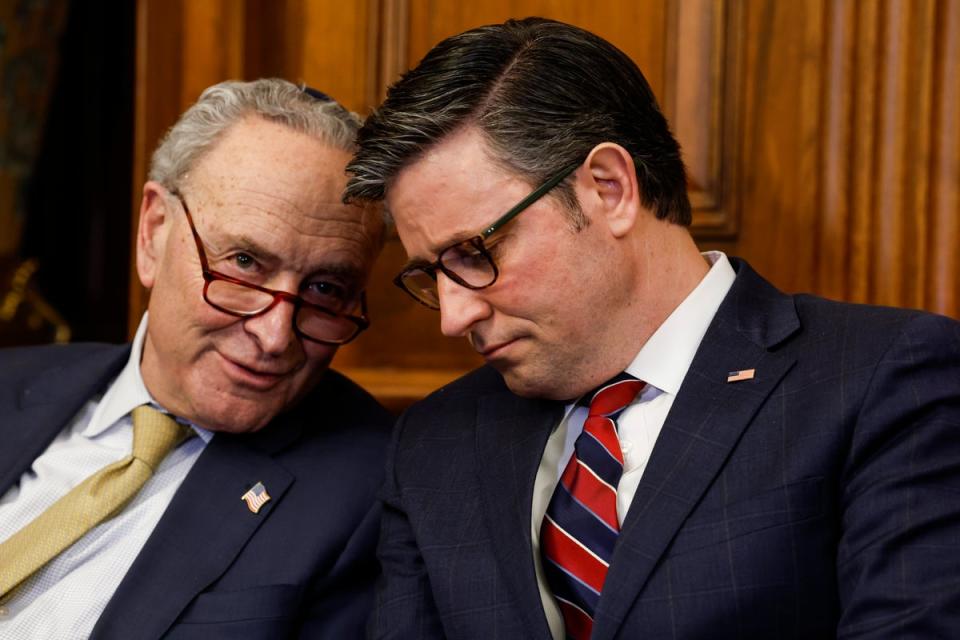 U.S. Senate Majority Leader Chuck Schumer (D-NY) and U.S. Speaker of the House Mike Johnson (R-LA) both have vocally supported Israel throughout their careers. (Photo by Anna Moneymaker/Getty Images) (Getty Images)