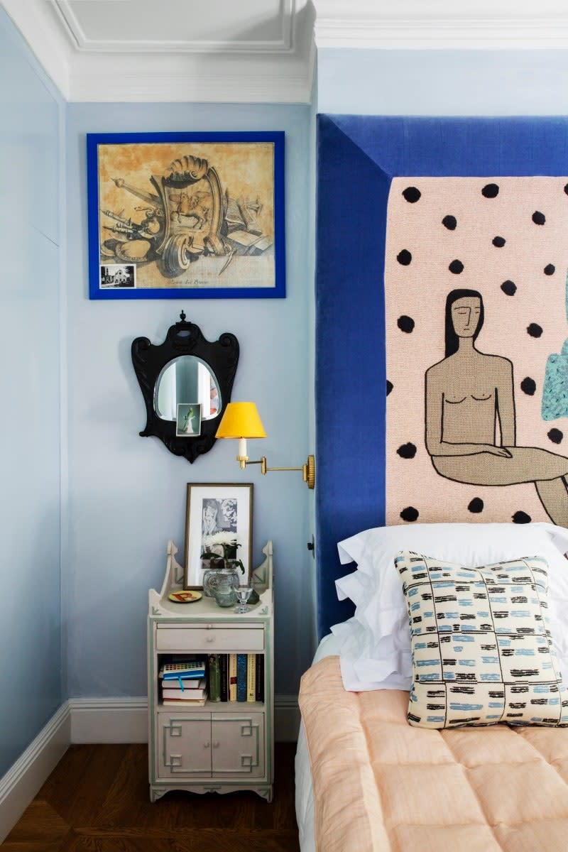 Beata Heuman’s London house features a headboard made with a BFGF blanket.