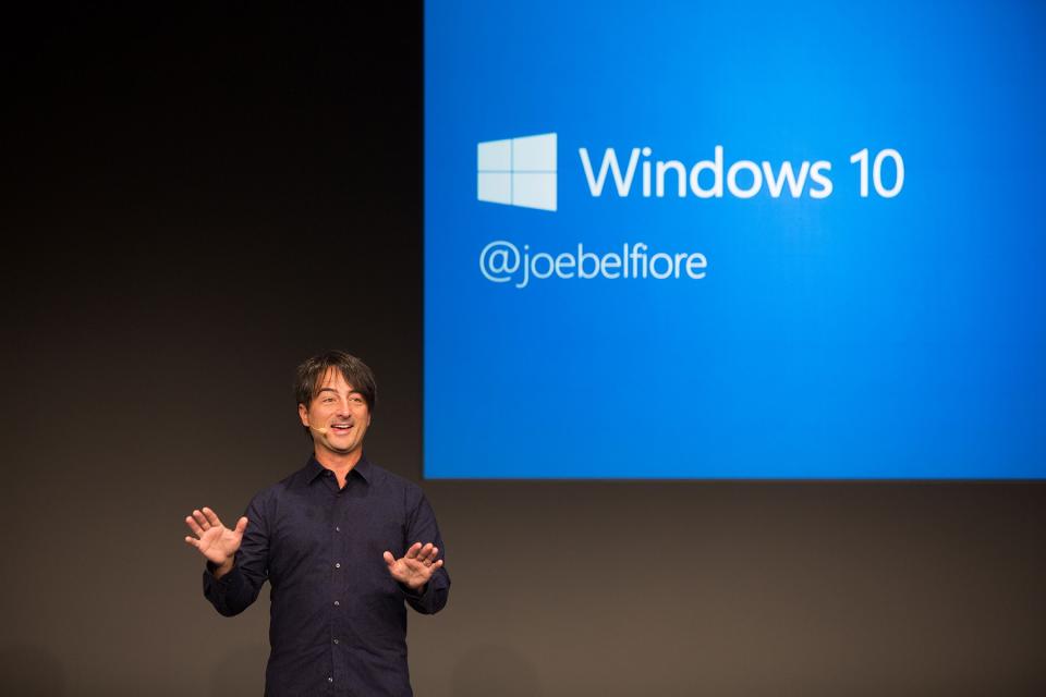 Microsoft's Joe Belfiore with a slide behind him that reads 