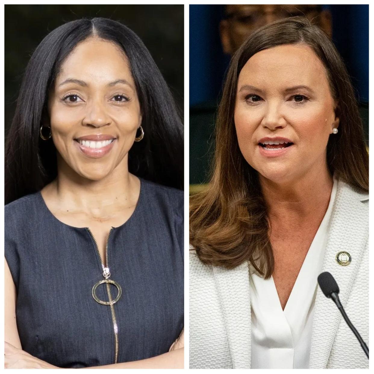 Florida Attorney General Ashley Moody, right, faces challenger Aramis Ayala.