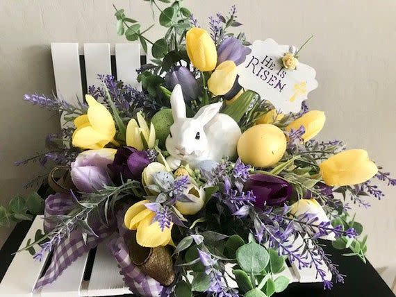 Easter Floral Arrangement, Easter Decor, Spring Floral Centerpieces, Easter Bunny Arrangement, Peter Rabbit decor,Tabletop centerpieces