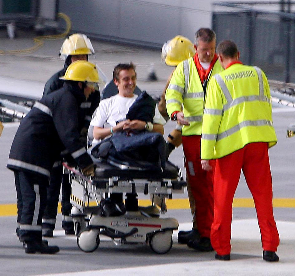 Top Gear's Richard Hammond leaves Leeds General Infirmary.   (Photo by Owen Humphreys - PA Images/PA Images via Getty Images)