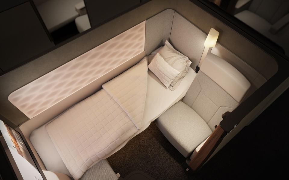 New first class Quantas cabins will come with a 0.6m wide courier seat and a 2m long separate bed