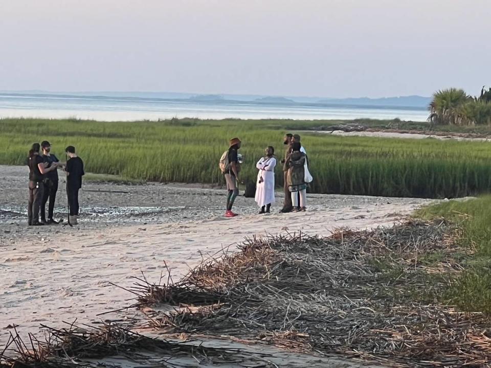 Member of the cast and production crew during filming of “Seeking: Mapping our Gullah Geeche story,” along the Broad River in June 2022.