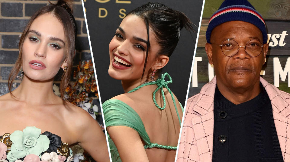 Lily James, Rachel Zegler and Samuel L Jackson are among the stars presenting awards at the 2022 Oscars. (Getty)