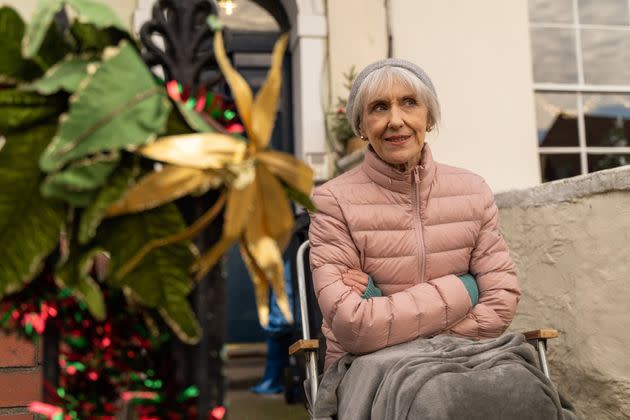 Anita Dobson in character as Mrs Flood