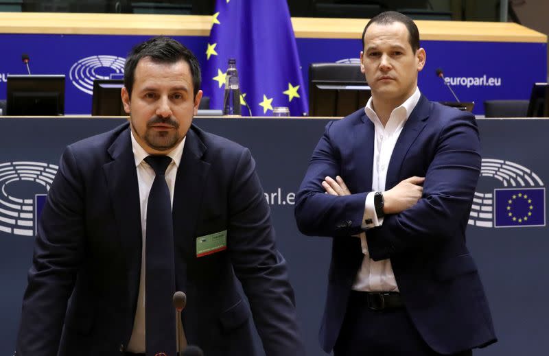 FILE PHOTO: Frenchman Vincent Fichot and Italian Tommaso Perina pose for Reuters in Brussels