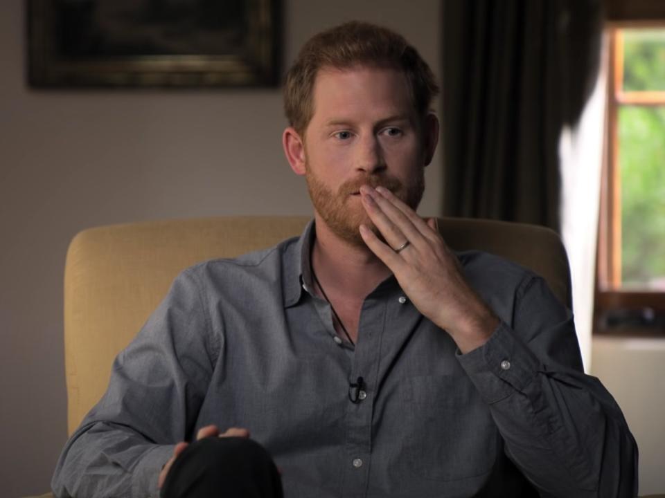 <p>Prince Harry spoke to Oprah about the </p> (Apple+)