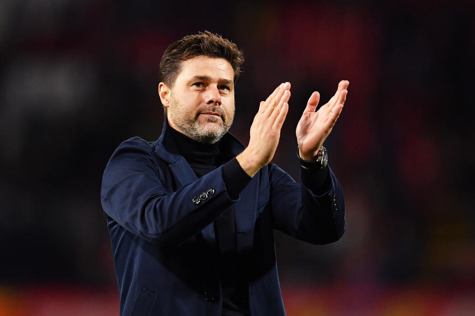 BELGRADE, SERBIA - NOVEMBER 06: Mauricio Pochettino, Manager of Tottenham Hotspur shows his appreciation to the fans after the UEFA Champions League group B match between Crvena Zvezda and Tottenham Hotspur at Rajko Mitic Stadium on November 06, 2019 in Belgrade, Serbia. (Photo by Justin Setterfield/Getty Images)