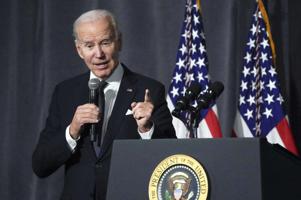 President Joe Biden speaks at the National Action Network's Martin Luther King, Jr., Day breakfast, Monday, Jan. 16, 2023, in Washington. (Manuel Balce Ceneta / AP)