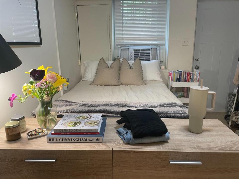 Emma Ginsberg's bed made in her apartment