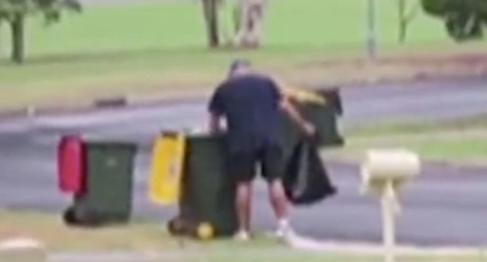 Bin bandits have been filmed taking recyclable goods from bins. Source: 7 News