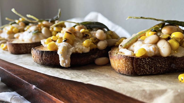 toast with ricotta squash corn