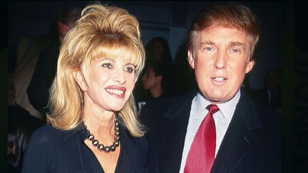 PHOTO: Ivana and Donald Trump pose together at the Betsey Johnson fashion show in Bryant Park, New York City, circa 1997. (Rose Hartman/Getty Images)