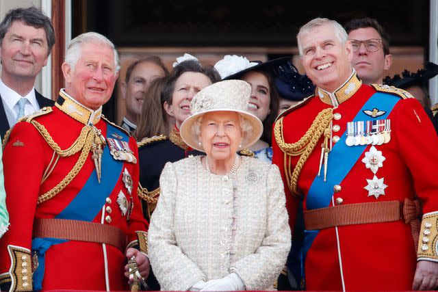 <p>Max Mumby/Indigo/Getty</p> Then-Prince Charles, Queen Elizabeth and Prince Andrew on the balcony of Buckingham Palace during Trooping The Colour on June 8, 2019.