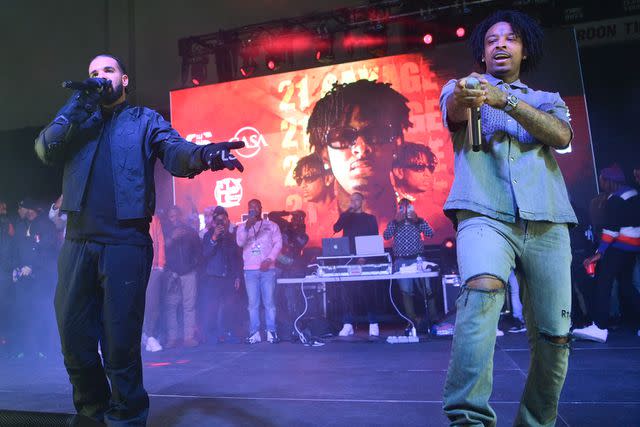 Prince Williams/Wireimage Drake and 21 Savage perform during Wicked (Spelhouse Homecoming Concert) at Forbes Arena at Morehouse College in Atlanta in October 2022