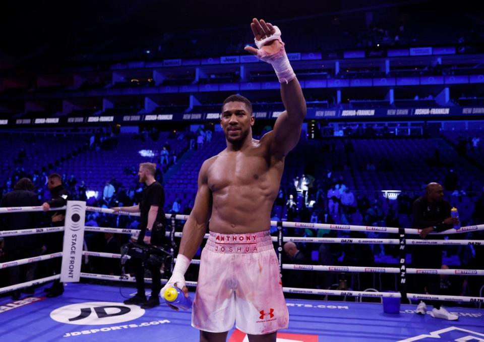 Joshua celebrates his victory over Franklin (Action Images via Reuters)