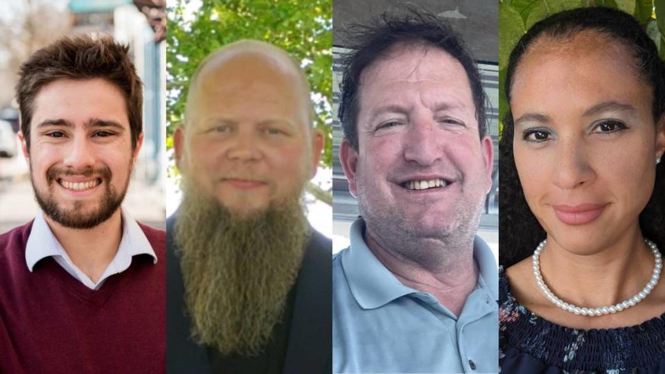 Adam Schasel, David Jennings, Jay Duffy and Stephanie Binns are candidates for two seats on the Nampa School Board.