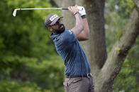 Sahith Theegala hits from the eighth tee during the first round of the St. Jude Championship golf tournament Thursday, Aug. 11, 2022, in Memphis, Tenn. (AP Photo/Mark Humphrey)