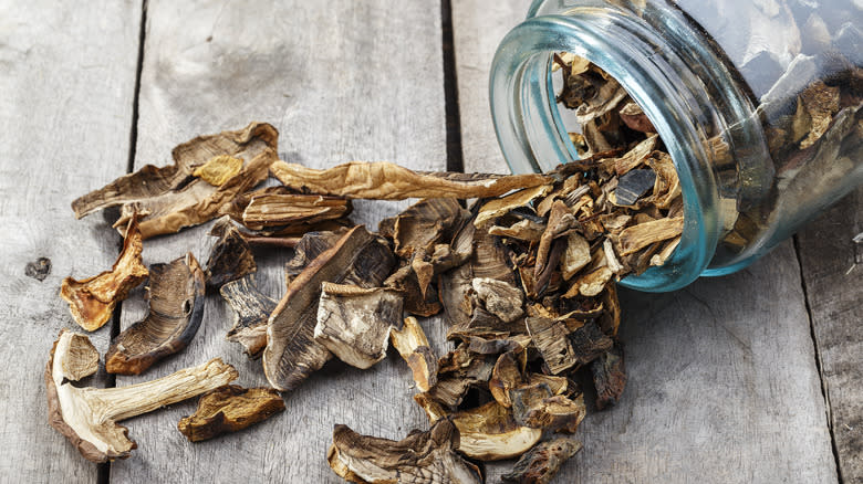 Jar of dried mushrooms