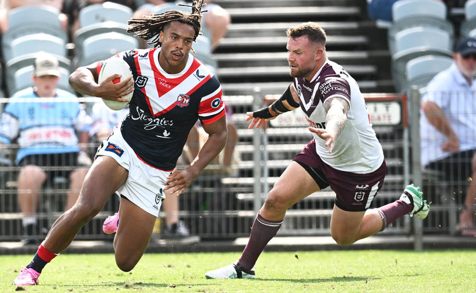 Dom Young, pictured here in action for the Roosters against Manly.