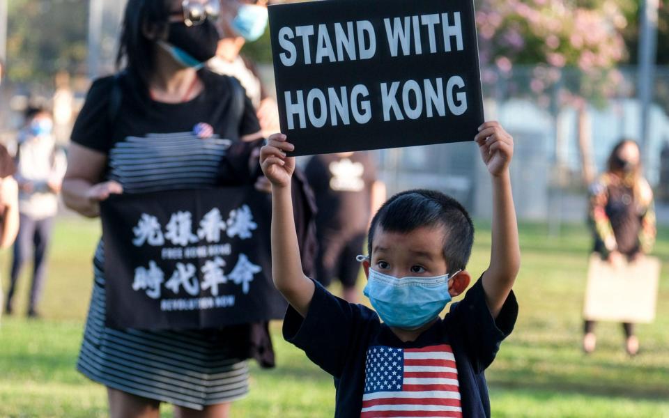 A young boy holds up a sign in Los Angeles showing his support for the protesters in Hong Kong - ZUMA Press, Inc. / Alamy Live News/https://www.alamy.com