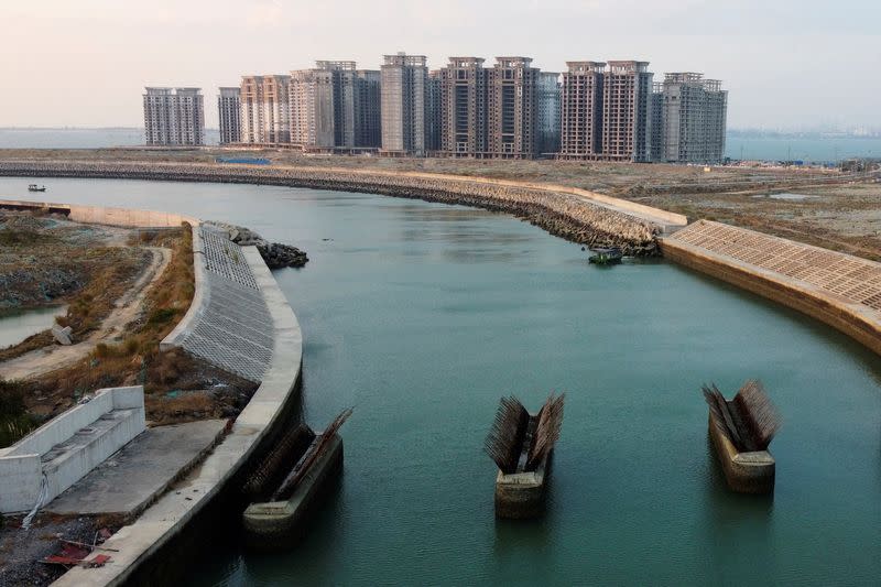 FILE PHOTO: Buildings developed by China Evergrande Group on the man-made Ocean Flower Island in Danzhou