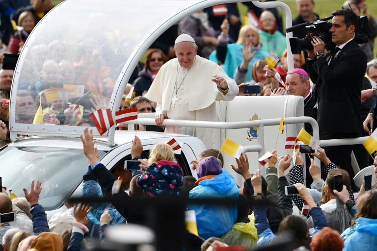 Worshippers greeted Pope Francis at the Shrine of the Mother of God in Aglona