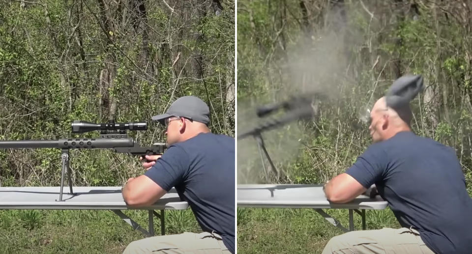 A Serbu RN-50 rifle explodes in Scott DeShields Jr's face as he films a YouTube video.