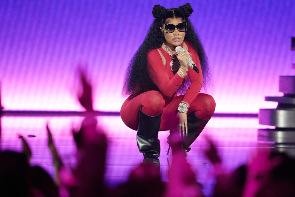 FILE - Nicki Minaj performs during the MTV Video Music Awards on Tuesday, Sept. 12, 2023, at the Prudential Center in Newark, N.J. (Photo by Charles Sykes/Invision/AP, File)