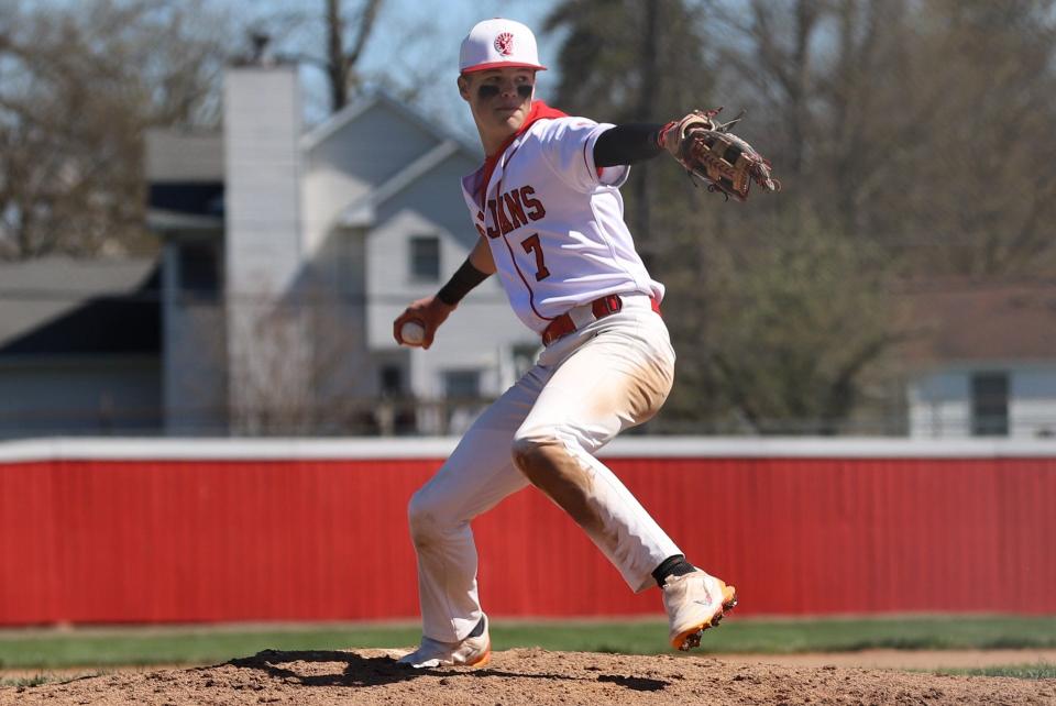 Jax Jones pitches for Monroe on Saturday, April 13, 2024.