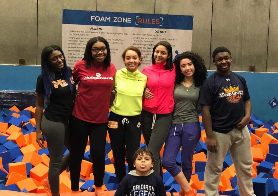 Lauren Smith-Fields (left), Alontia Moore and their group of friends at Sky Zone Trampoline Park.