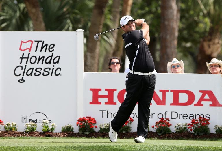 Patrick Reed plays his tee shot on the fourth hole during the third round of the Honda Classic on March 1, 2015 in Palm Beach Gardens