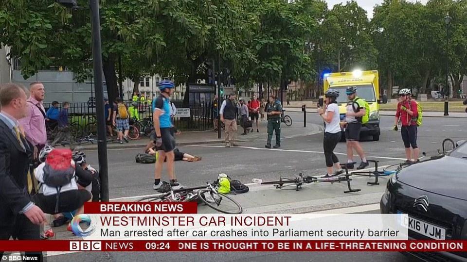 Cyclists were strewn across the road in the wake of the crash (BBC News)