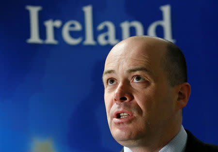 Irish Minister for Communications, Climate Action and Environment Denis Naughten reacts during an interview with Reuters in Brussels, Belgium February 27, 2017. REUTERS/Yves Herman