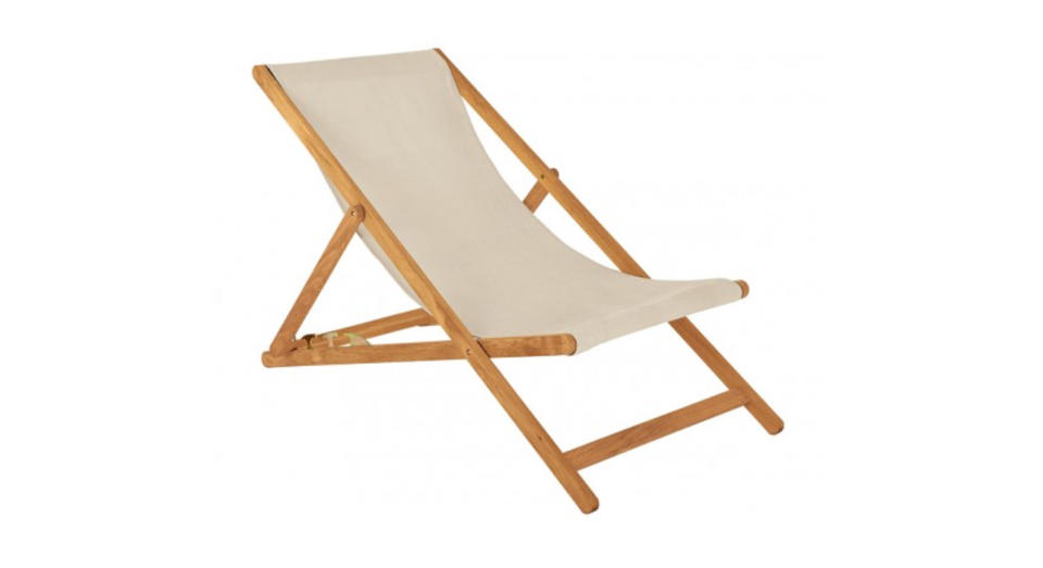 Maui Solid oak deckchair with mushroom cotton sling