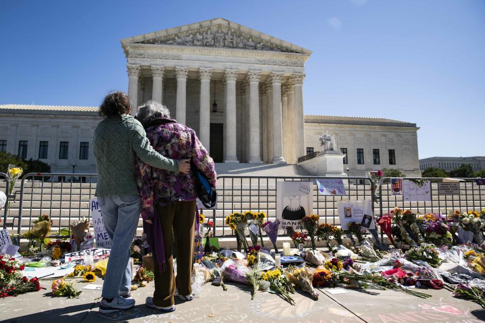 The makeshift memorial for Justice Ruth Bader Ginsburg at the  Supreme Court on Sept. 20, 2020.