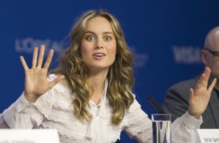 Actress Brie Larson attends a news conference to promote the film "Room". REUTERS/Fred Thornhill