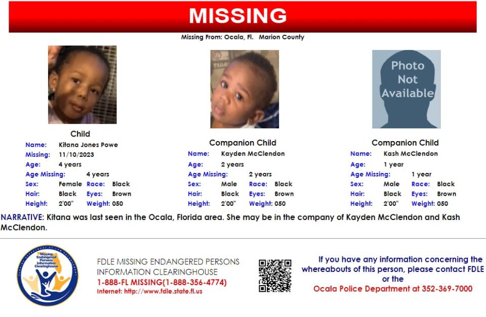 Kitana Jones Powe was last seen in the Ocala area on Nov. 10, 2023.