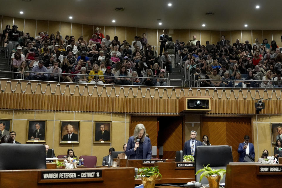 Arizona state senator Shawnna Bolick, R-District 2, speaks, Wednesday, May 1, 2024, at the Capitol in Phoenix. (AP Photo/Matt York)