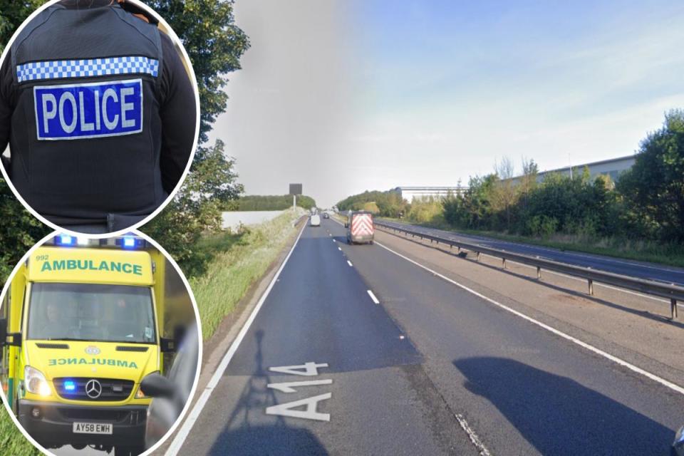 A person has died following a crash on the A14 in Suffolk this morning i(Image: Google)/i